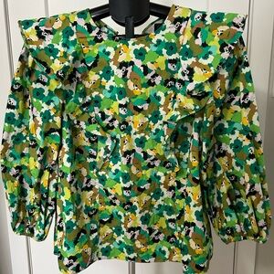 Women’s Ted Baker Floral Ruffle Sleeve Top - Green, Yellow, Black-Ted size 3